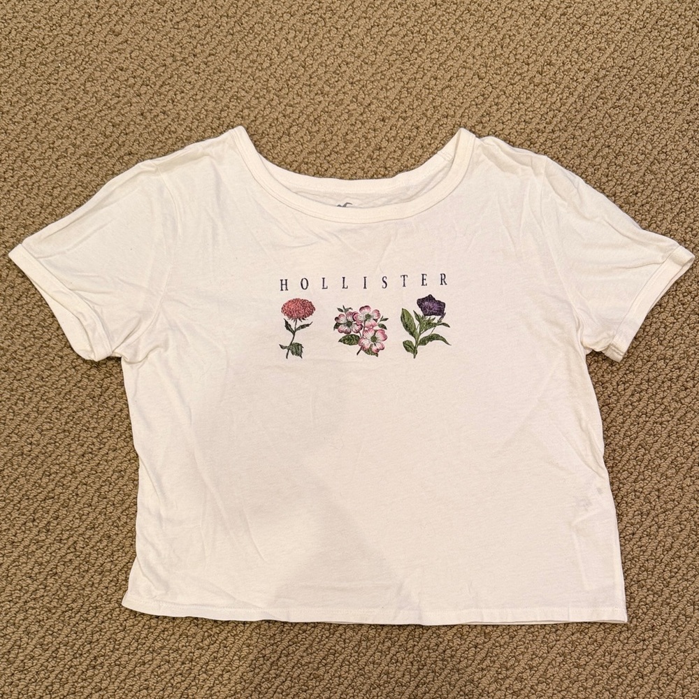 Hollister Cream Tee with Floral Design